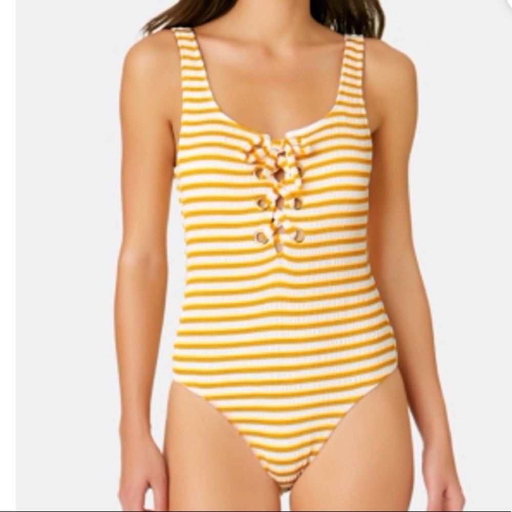 California Waves Women's Textured Grommet Striped One Piece Swimsuit sz Jr's XS